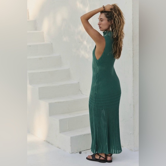 NWT FREE PEOPLE HARLEY SWEATER MAXI DRESS SIZE XS IN GREEN TURTLENECK - Picture 3 of 16